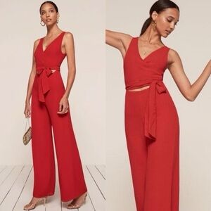 Reformation NEW Patti Jumpsuit in Cherry Red Romper Flare Wide Leg Sz 2 RARE